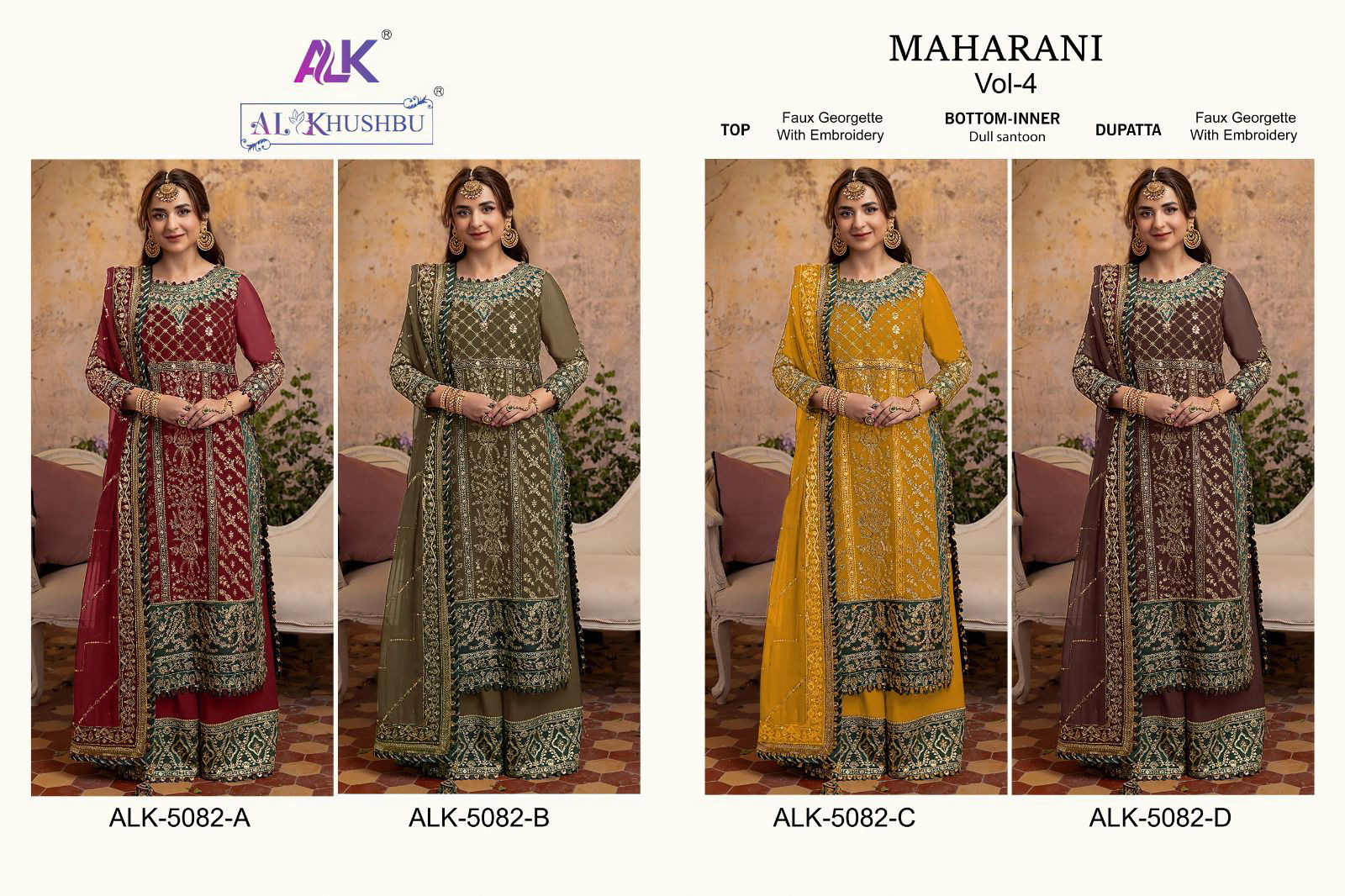 Maharani Vol 4 5082 A To D By Al Khushbu Wedding Bridal Wear Pakistani Suits Wholesale Online
